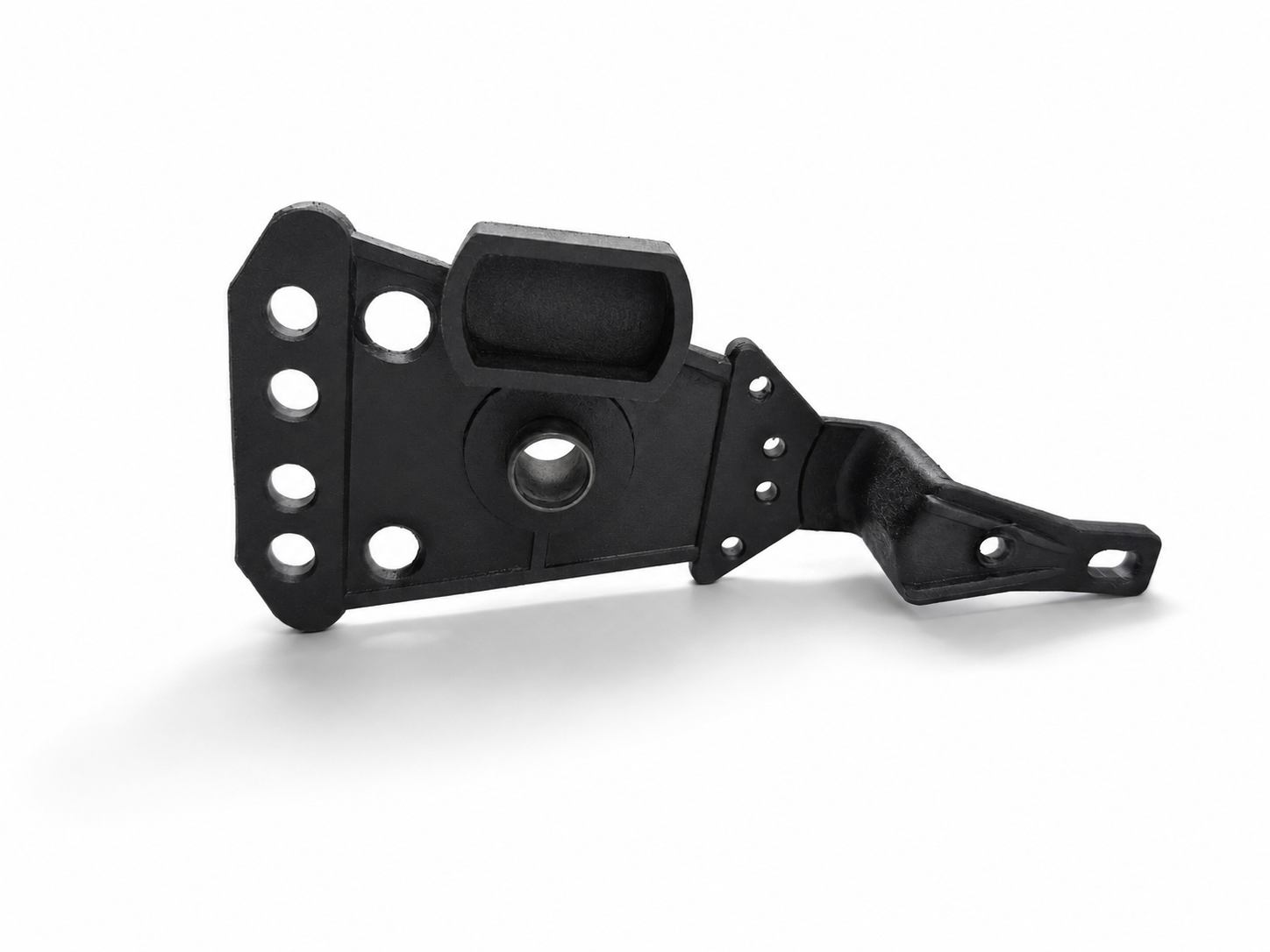 Bell crank lever showing machined oil-flow openings from the first side