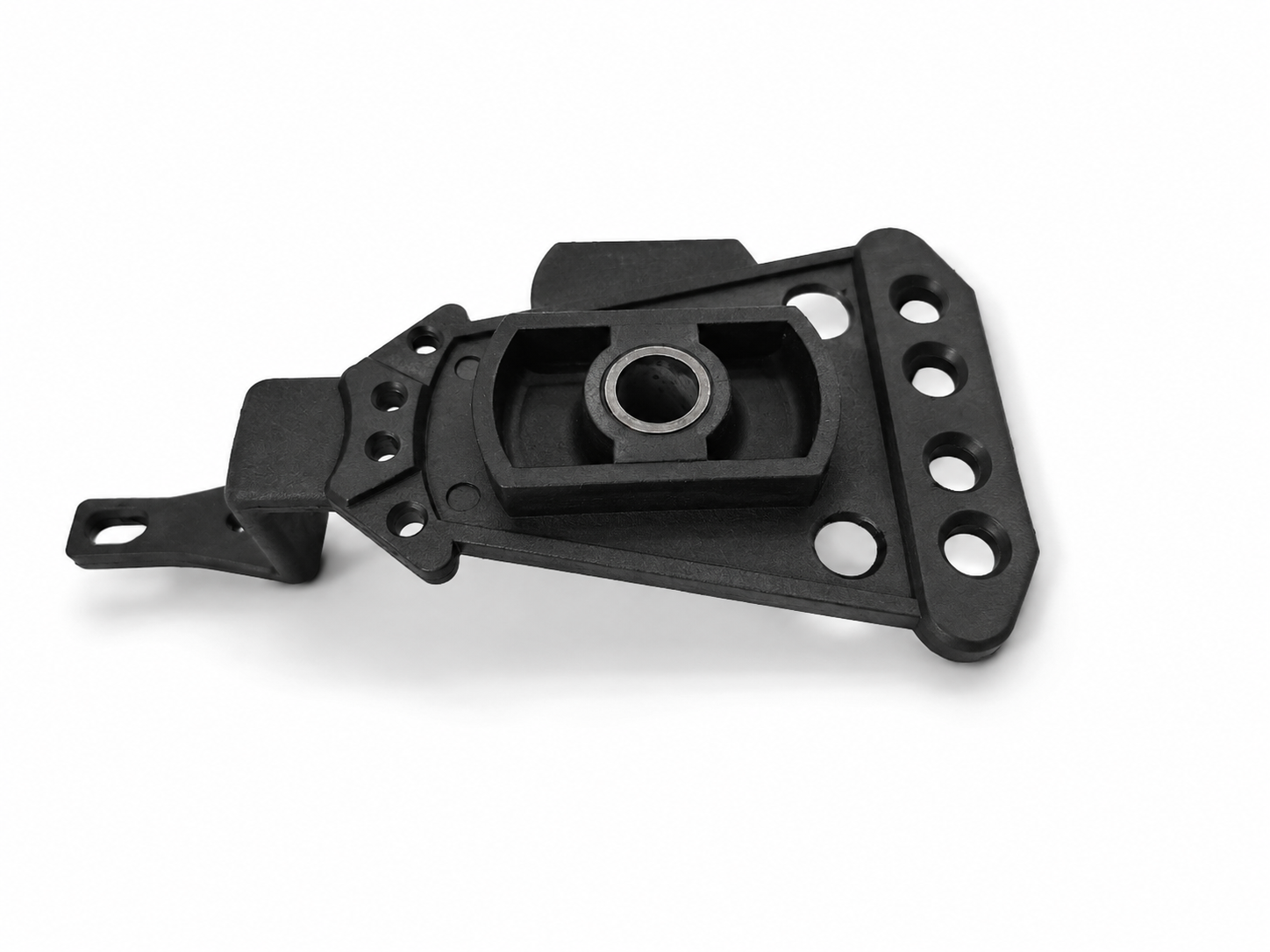 Bell crank lever showing machined oil-flow openings from the opposite side