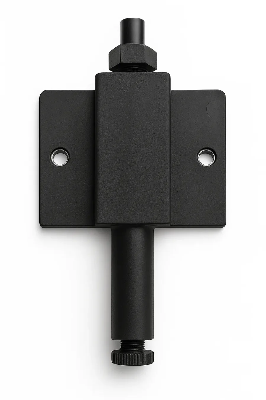 Black molded bracket with a threaded insert