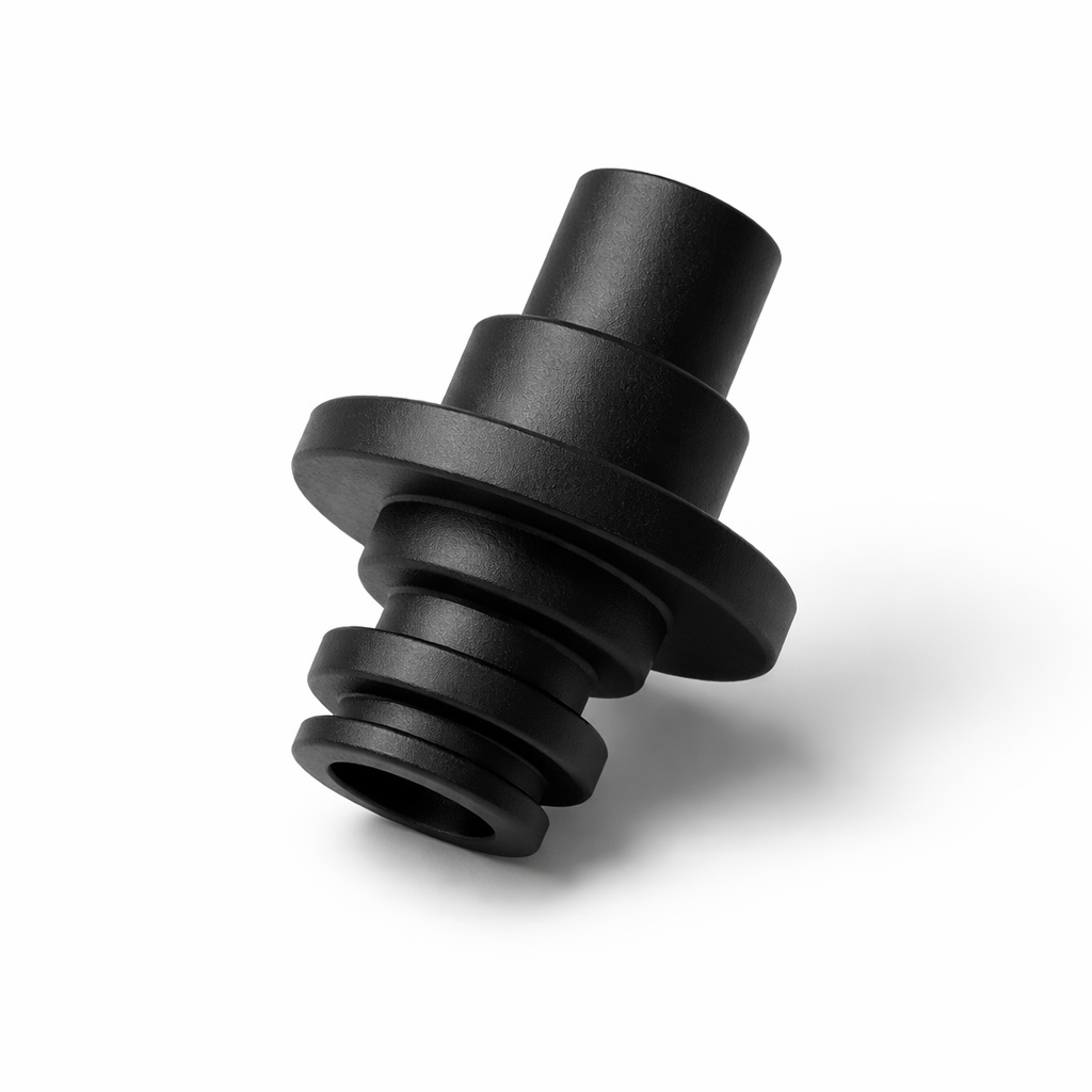 Small black threaded production component