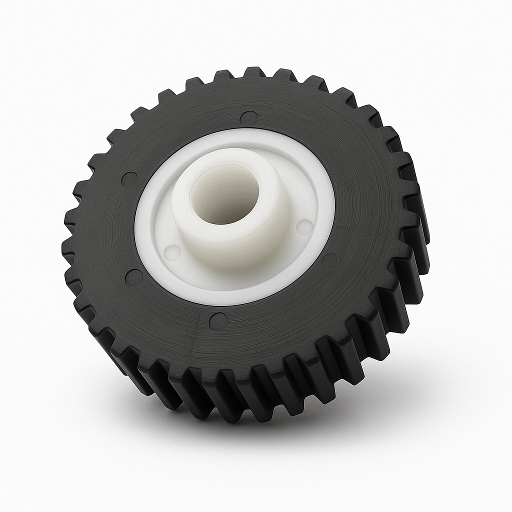 Black and white production gear assembly